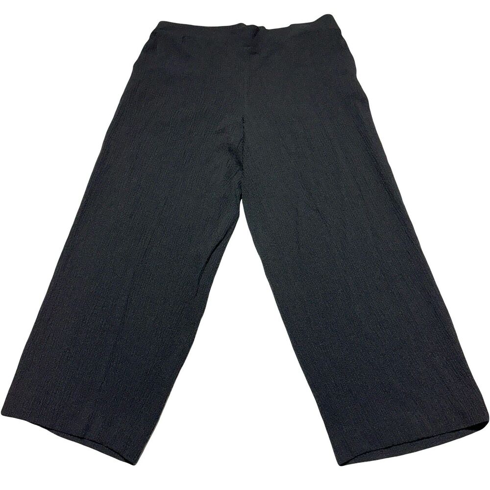 Anne Klein AK Black Crop Pants Size M P Petite Textured Crinkle Pull On NWT